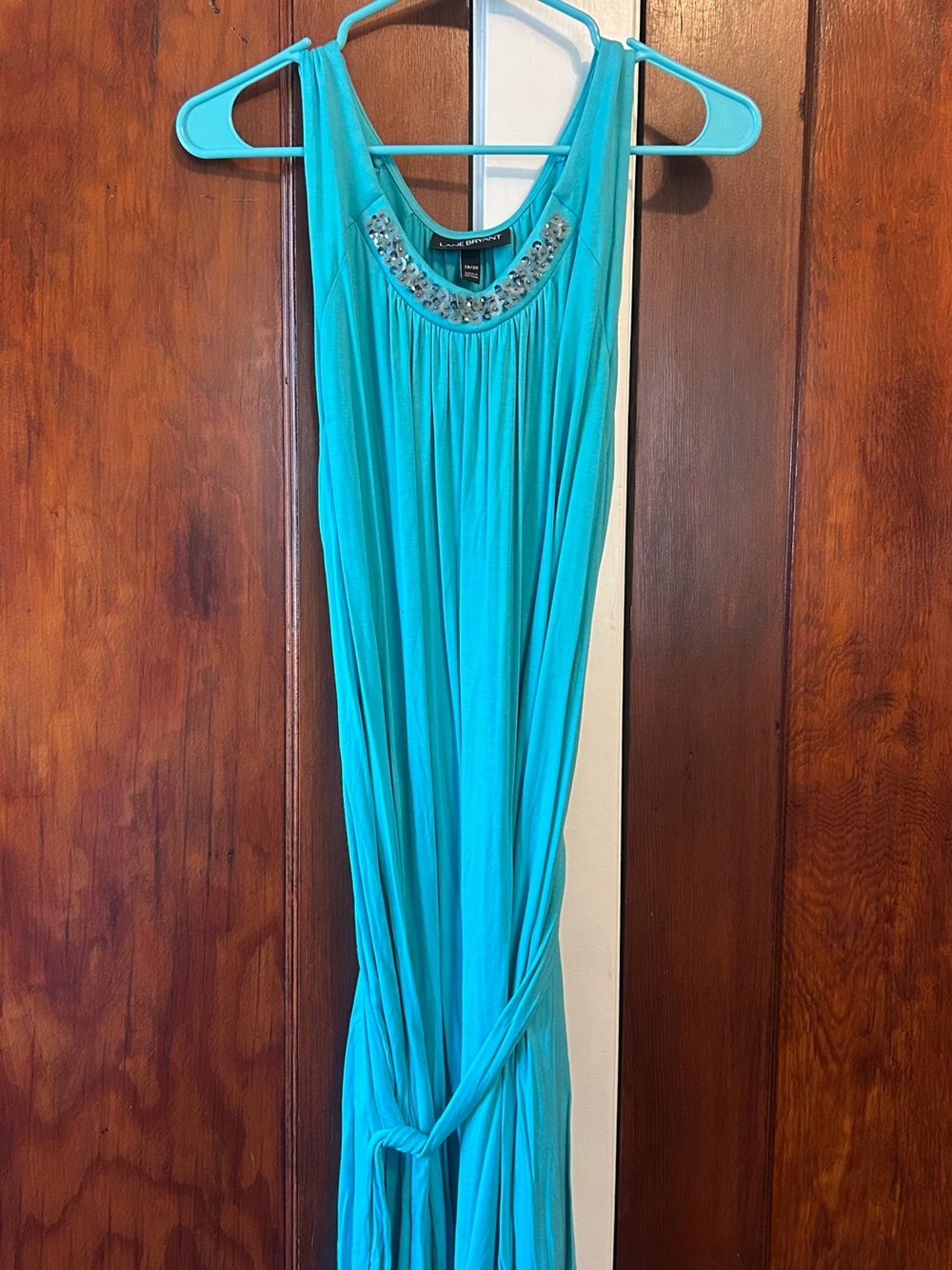 Lane Bryant Turquoise Sleeveless Maxi Dress with Beaded Scoop